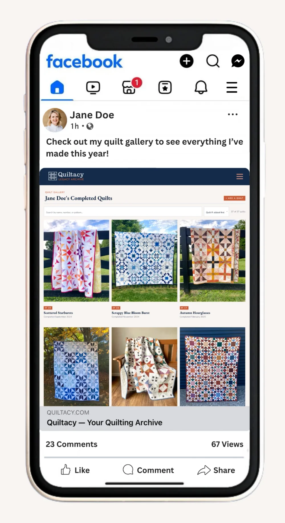 Gallery link shared on Facebook, shown on a phone